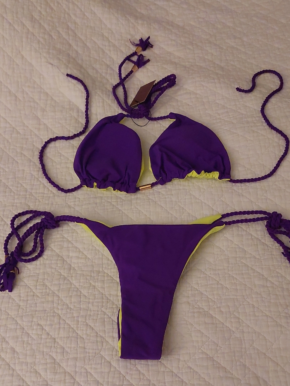 Purple and Yellow Reversible Triangle Bikini Set